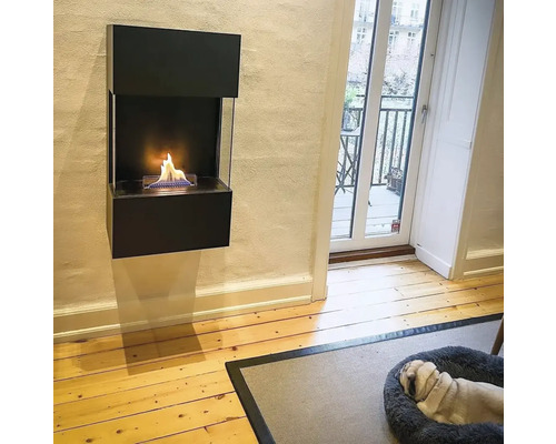 Sufragerie cu șemineu de perete și pat de câine