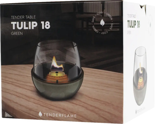 Șemineu de masă Tenderflame Tulip 18 în ambalajul produsului