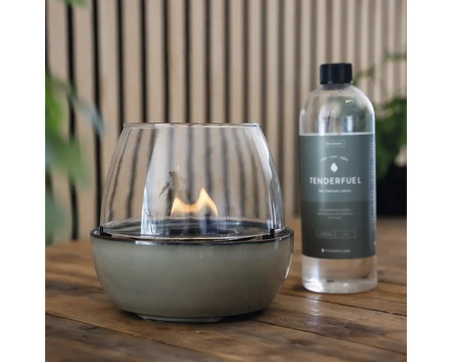 Șemineu de masă cu capac de sticlă și sticlă de combustibil