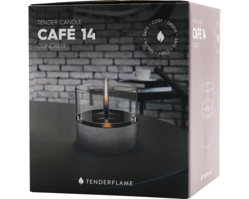 Foc de masă Tenderflame Café 14 din beton în cutie de ambalare