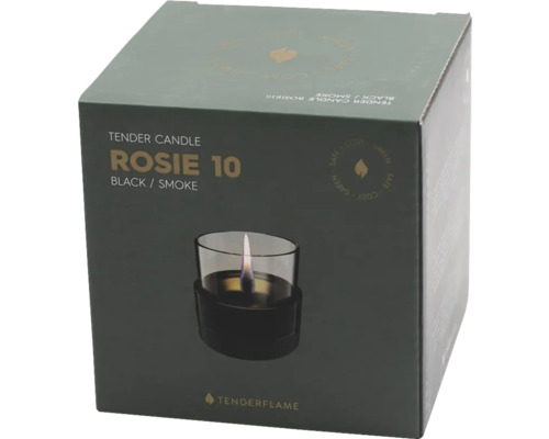 Ambalaj lumânare parfumată Tenderflame Rosie 10 în negru și sticlă fumurie