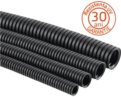 Mai multe tuburi de protecție a cablurilor ondulate din plastic, cu sigiliu de garanție de 30 de ani rezistent la UV