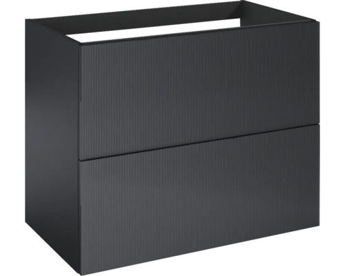 Dulap bază lavoar baie suspendat Jungborn NONUS 80 cm PAL negru mat 2 sertare Dulap inferior pentru lavoar cu două sertare, cu design canelat, pentru baie