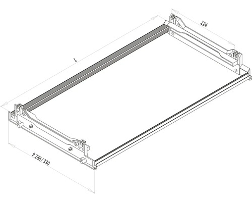 Extragere sertar cu dimensiunile lungime, 224 și P 288/330.
