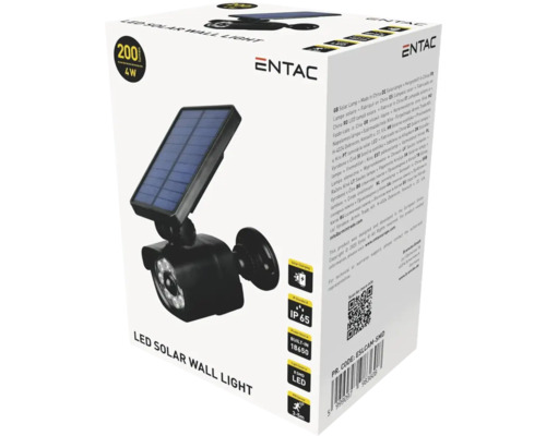 Lampa de perete solara cu LED Entac, cu 200 lumeni si putere de 4 wati, in ambalaj