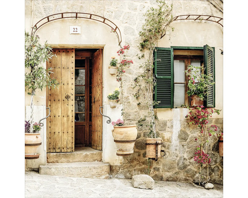 Tablou sticlă Mediterranean House II 20x20 cm