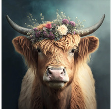 Tablou sticlă Flower Highland Cattle 50x50 cm