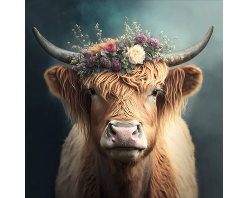 Tablou sticlă Flower Highland Cattle 50x50 cm