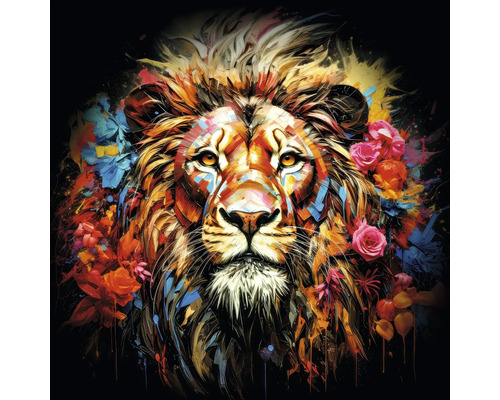 Tablou sticlă Colorful Lion Head I 30x30 cm