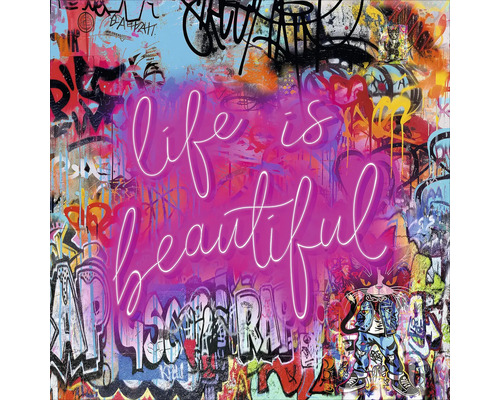 Tablou sticlă Graffiti Beautiful Life 50x50 cm