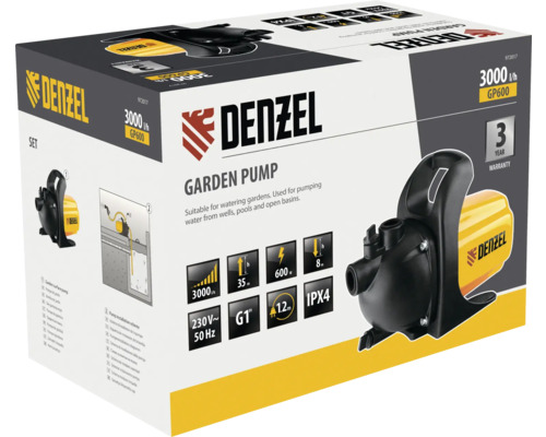 Pompă de grădină Denzel GP600 în cutia produsului