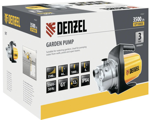 Pompă de grădină Denzel în ambalajul produsului
