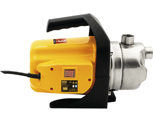 Pompă de grădină cu carcasă galbenă și cap din oțel inoxidabil