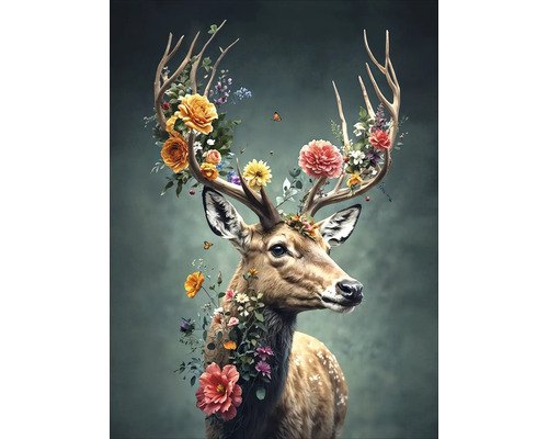 Tablou sticlă Deer With Flowers III 60x80 cm
