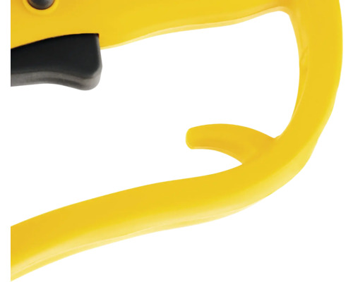 Detalii ale unei chei de țeavă cu mâner galben și declanșator negru