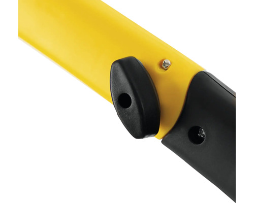 Vizualizare detaliată a unui mâner galben cu element de fixare negru