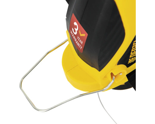 Vizualizare detaliată a unui dispozitiv galben și negru cu o garanție de trei ani