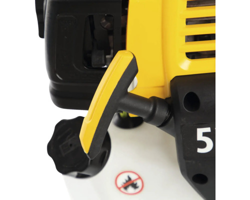 Prim-plan cu demarorul galben-negru al dispozitivului