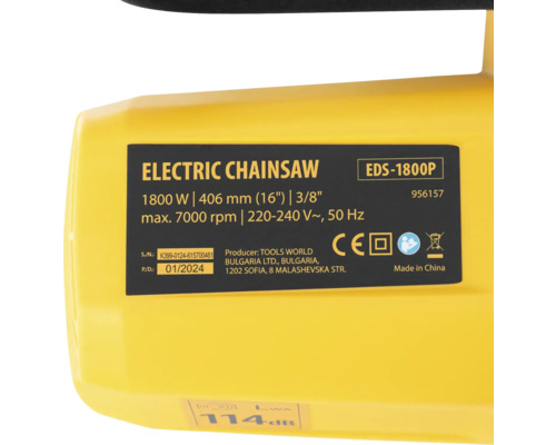 Autocolant cu datele tehnice ale unui lanț electric