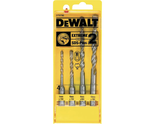 Set de burghie DeWalt cu patru burghie SDS Plus în ambalaj galben