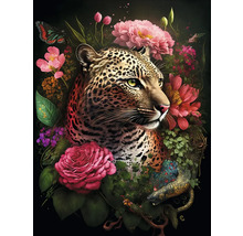 Tablou sticlă Leopard With Flowers 60x80 cm
