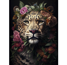 Portret de leopard cu decor floral