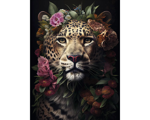 Tablou sticlă Jaguar With Flowers 60x80 cm