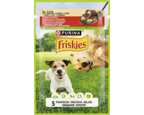 Hrană umedă pentru câini PURINA Friskies Adult cu vită și cartofi în sos 85 g Mâncare pentru câini Friskies cu carne de vită și cartofi