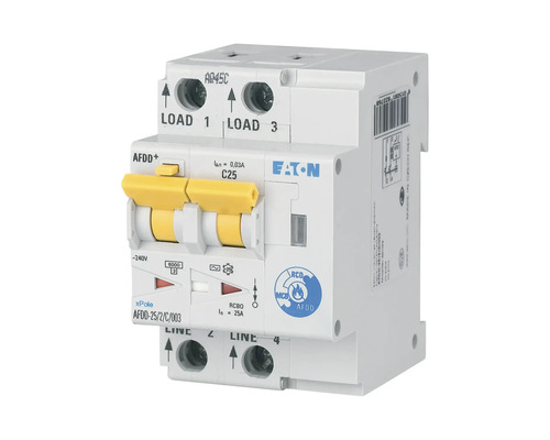 Întreruptor automat cu protecție diferențială Eaton AFDD 2P 25A 30mA, curbă B, tip A Dispozitiv de protecție la arc electric Eaton