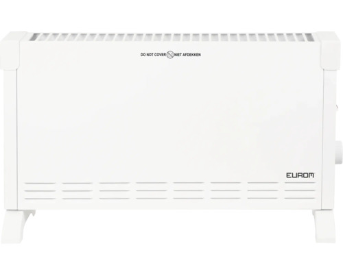 Radiator electric alb cu inscripția ''A nu se acoperi'' și logo-ul Eurom