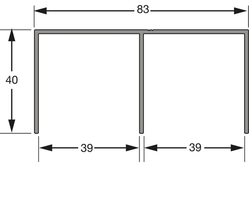 Desen tehnic al unui profil metalic cu dimensiunile 40 pe 83 pe 39