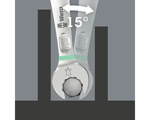 Reprezentare a unei chei fixe cu un unghi de 15 grade pentru o utilizare mai ușoară în spații restrânse