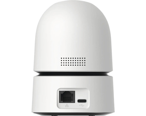 Vedere din spate a unei camere de supraveghere cu porturi Ethernet și USB-C