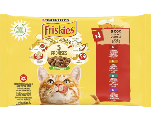 Hrană umedă pentru pisici Friskies Multipack Adult 4x85 g Hrană pentru pisici Friskies pentru pisici sterilizate, multipack