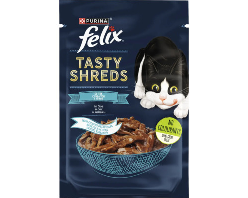 Hrană umedă pentru pisici PURINA Felix TASTY SHREDS cu ton în sos 80 g