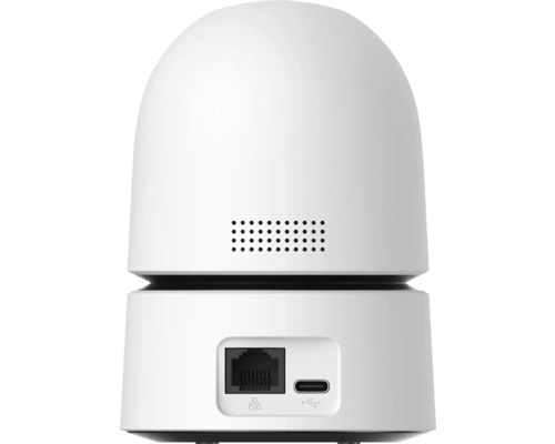 Vedere din spate a unei camere de supraveghere cu conexiune Ethernet și USB-C