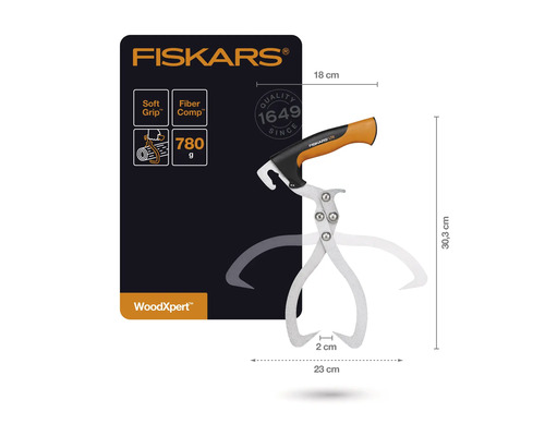 Levier bușteni Fiskars WoodXpert cu Soft Grip și mâner Fiber Comp, greutate 780 grame, lungime aproximativ 30,3 centimetri