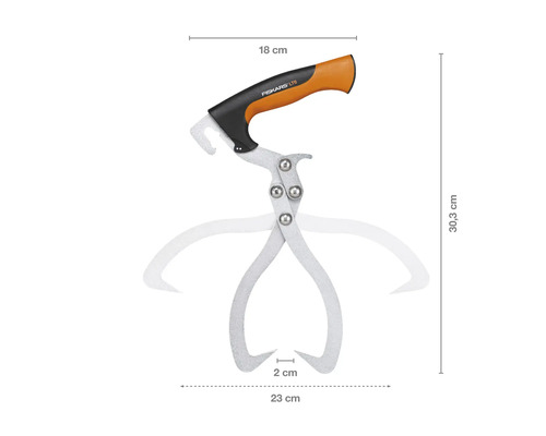 Logo Fiskars Clește de prindere cu dimensiunile de 30,3 cm înălțime, 18 cm lungime mâner și 23 cm raza de prindere.