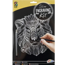 Set de gravură argintiu cu motiv leu în format A4
