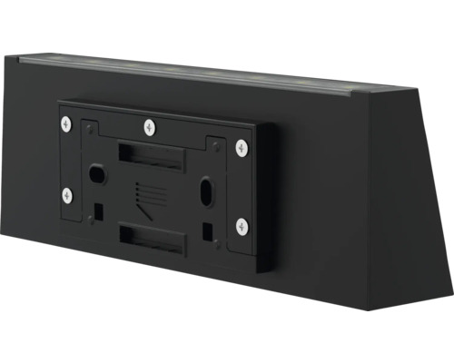 Vedere din spate a unei lămpi de exterior negre cu placă de montaj