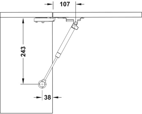 Desen tehnic al unui amortizor cu dimensiuni pentru mobilier