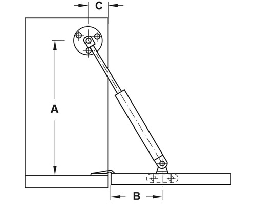 Desen tehnic al unui amortizor cu dimensiuni pentru mobilier