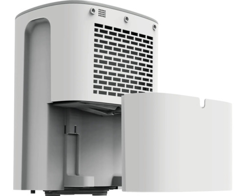 Dezumidificator cu recipient de apă scos.