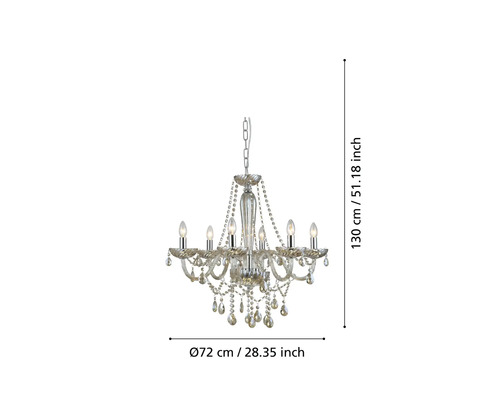 Candelabru cu cristale, lățime de 72 cm și înălțime de 130 cm