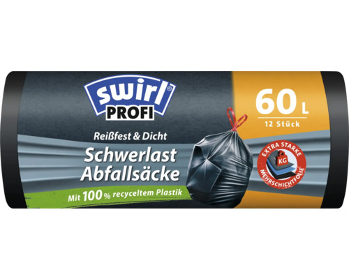 Saci de gunoi Swirl Profi Schwerlast, 60 litri, 12 bucăți, din plastic reciclat 100%