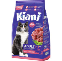 Hrană uscată Kiani pentru pisici adulte cu carne de vită și legume, în ambalaj de 1 kilogram