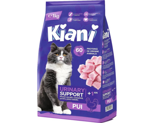 Hrană uscată pentru pisici Kiani Adult Urinary cu pui 1 kg Kiani hrană pentru pisici pentru susținerea tractului urinar cu pui, ambalaj de 1 kilogram