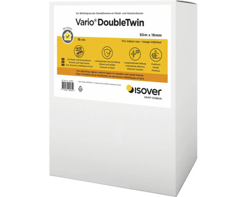 Vario DoubleTwin barieră de vapori pentru fixarea pe structuri metalice și din lemn, 50 metri pe 19 milimetri, 15 role