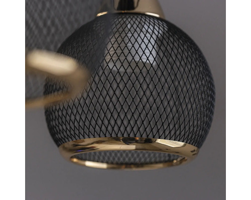 Lumină de plafon cu plasă metalică neagră și accente aurii