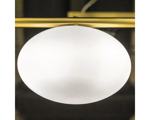 Lumină cu abajur rotund din sticlă și suspensie aurie